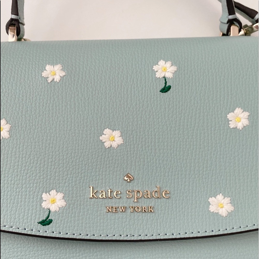 ♠️Kate Spade Embroidered Lea Daisy Floral Top Handle Satchel Aphrodite Green NWT - Picture 2 of 14